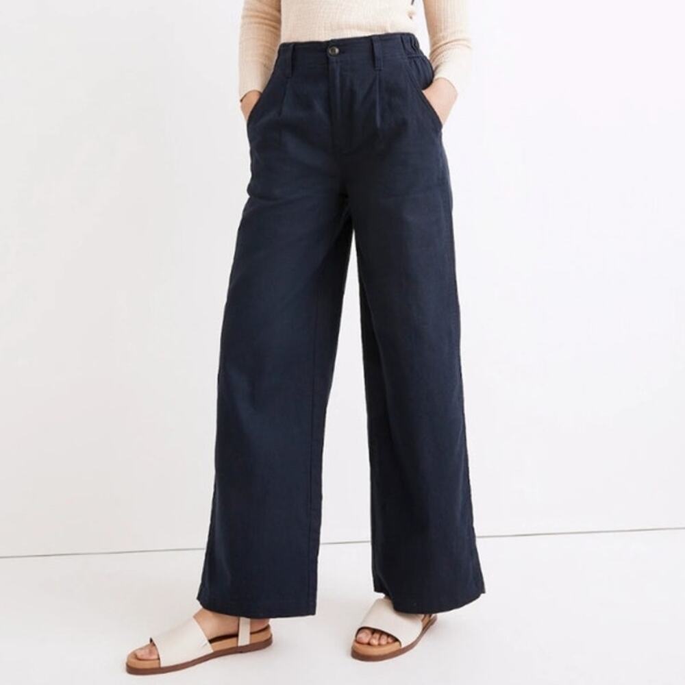 Madewell cotton linen high rise pleated wide leg pants trousers 6 tall retro